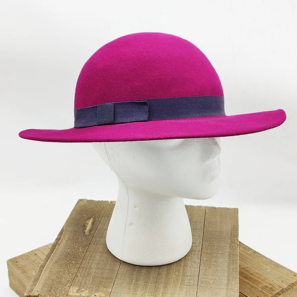 Vintage Liz Claiborne Felt Bowler Villager Hat in Fuschia - Picture 2 of 7